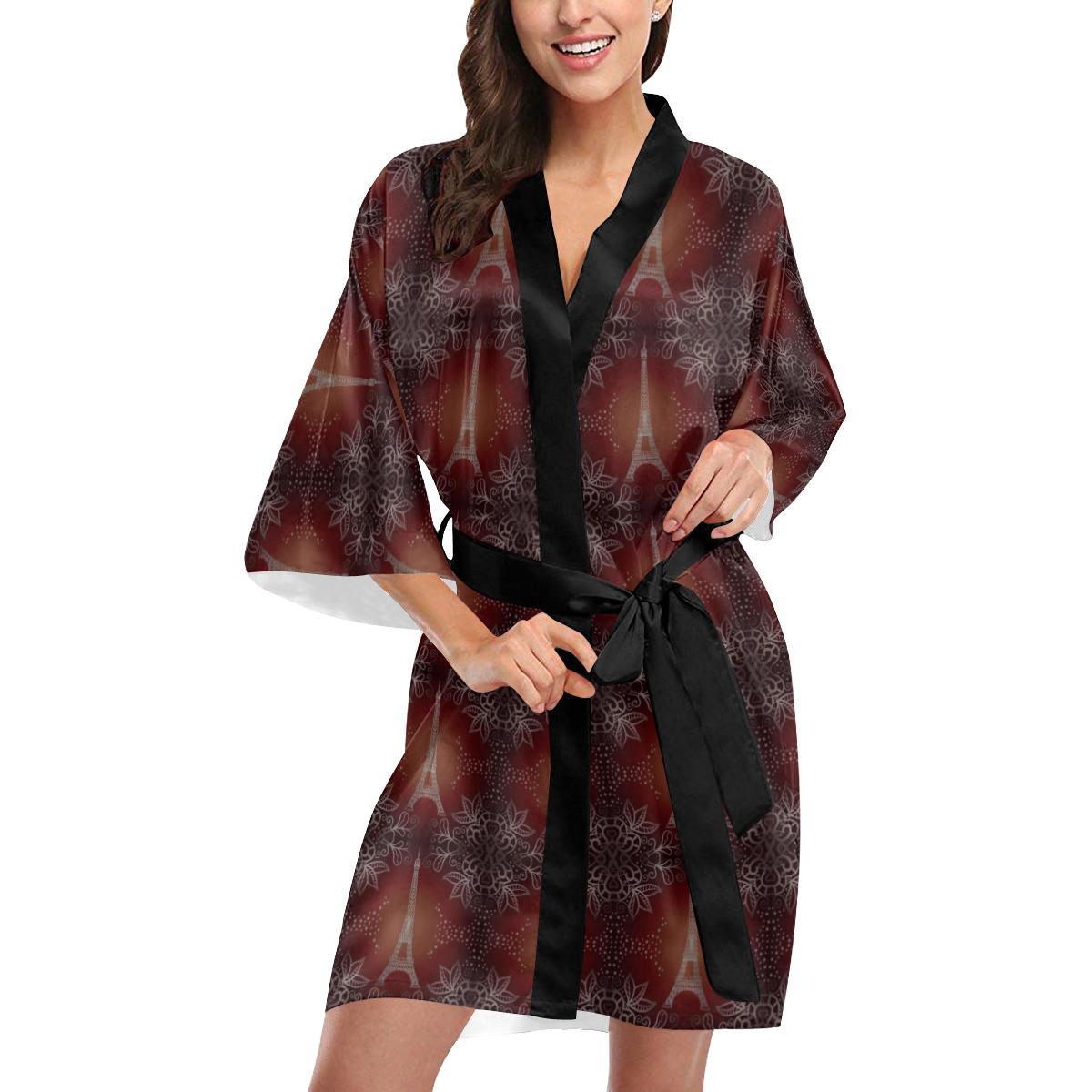 Eiffel Tower Drawing Print Women Short Kimono Robe