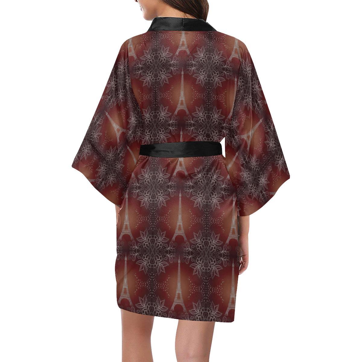 Eiffel Tower Drawing Print Women Short Kimono Robe