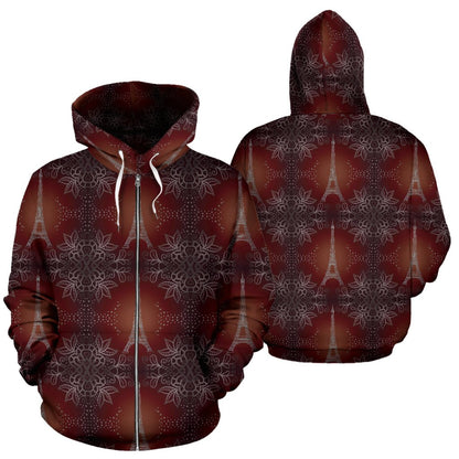 Eiffel Tower Drawing Print Zip Up Hoodie
