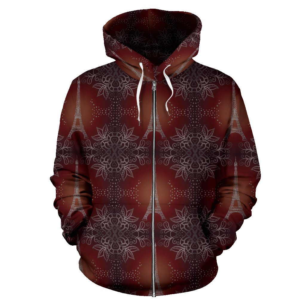 Eiffel Tower Drawing Print Zip Up Hoodie