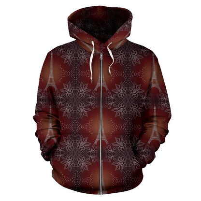 Eiffel Tower Drawing Print Zip Up Hoodie