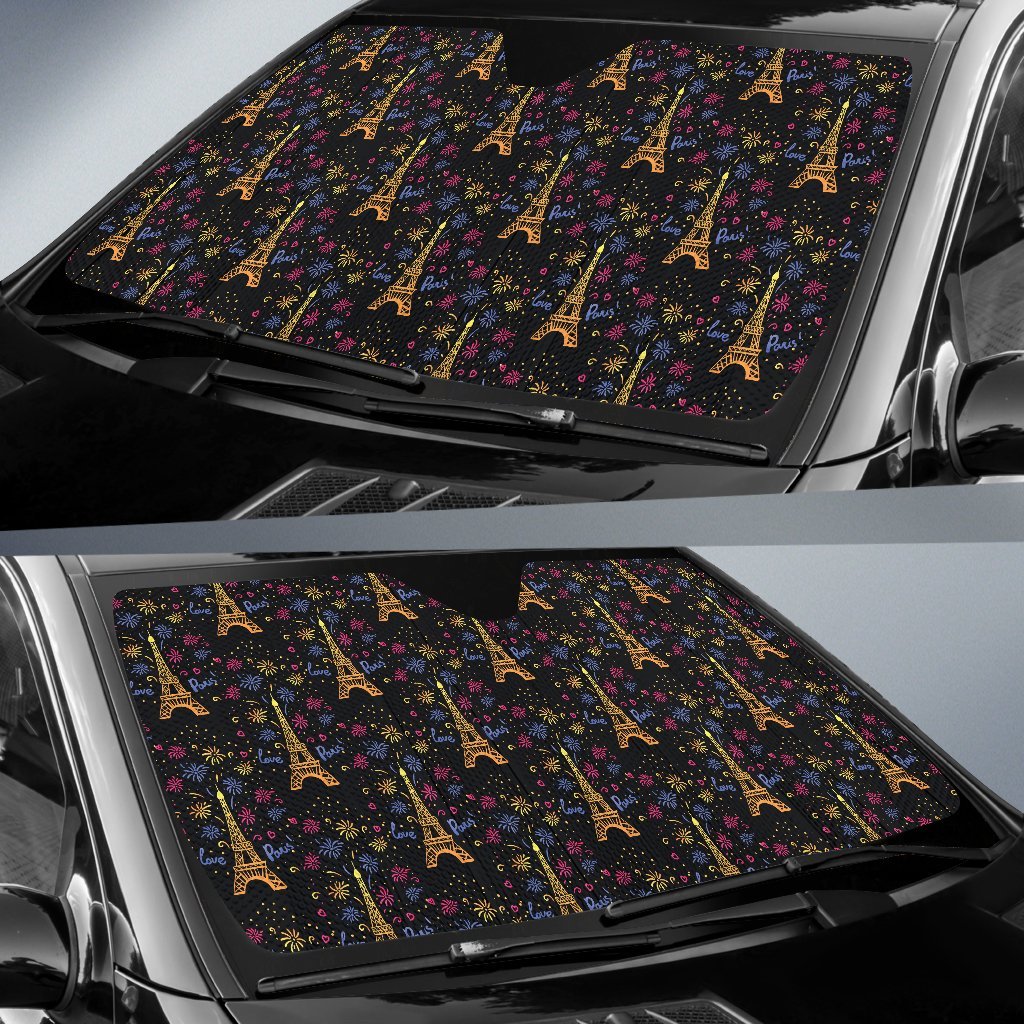 Eiffel Tower Love Paris Print Car Sun Shade For Windshield