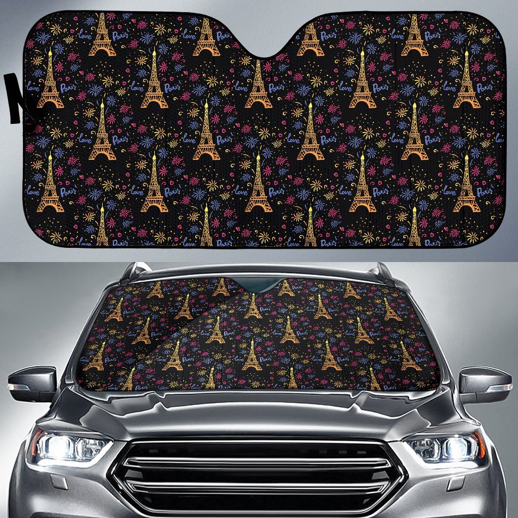 Eiffel Tower Love Paris Print Car Sun Shade For Windshield