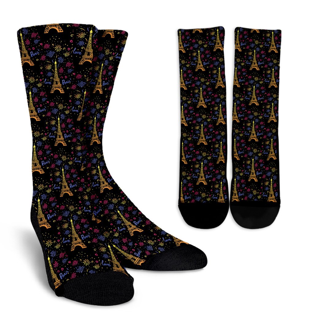 Eiffel Tower Love Paris Print Crew Socks