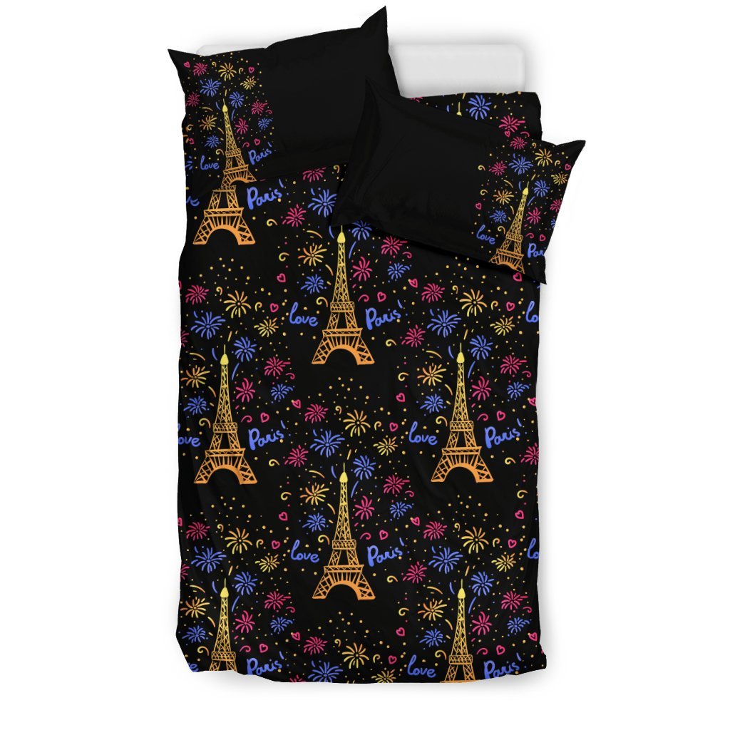 Eiffel Tower Love Paris Print Duvet Cover Bedding Set