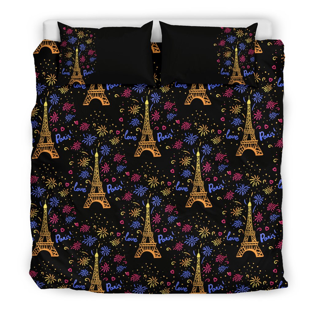Eiffel Tower Love Paris Print Duvet Cover Bedding Set