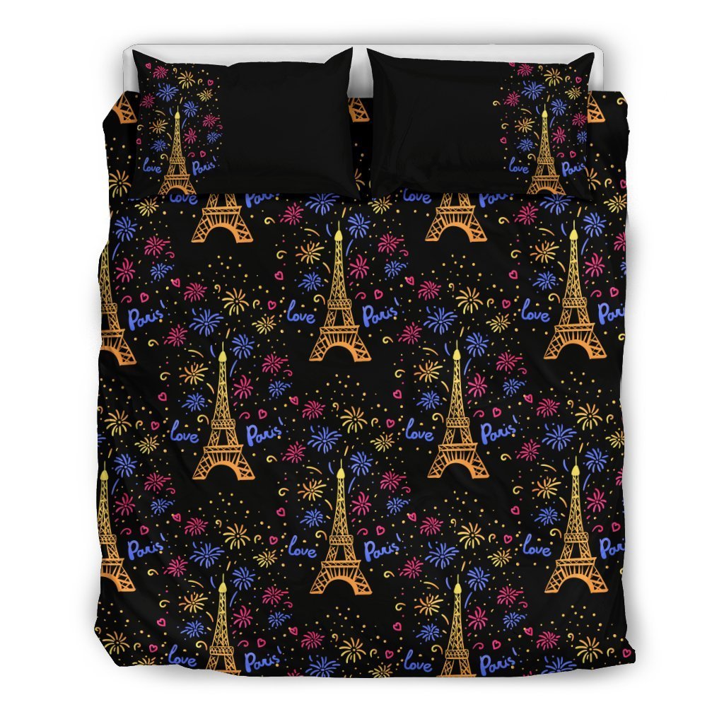 Eiffel Tower Love Paris Print Duvet Cover Bedding Set
