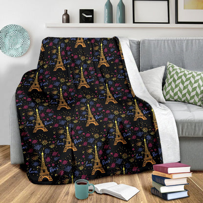 Eiffel Tower Love Paris Print Fleece Blanket