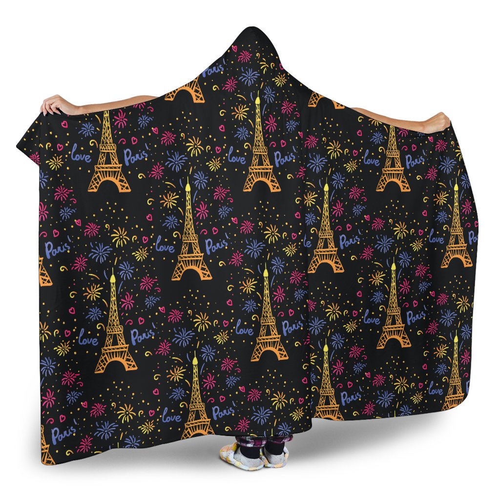 Eiffel Tower Love Paris Print Hooded Blanket-JTAMIGO.COM