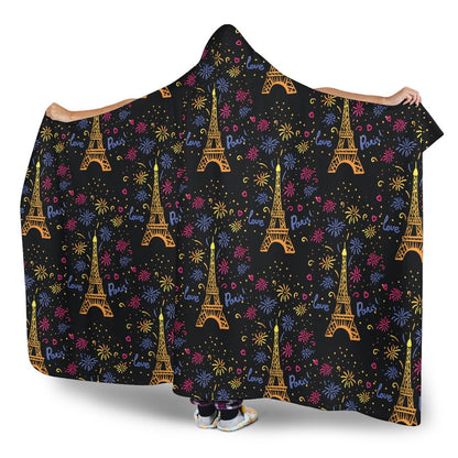 Eiffel Tower Love Paris Print Hooded Blanket-JTAMIGO.COM