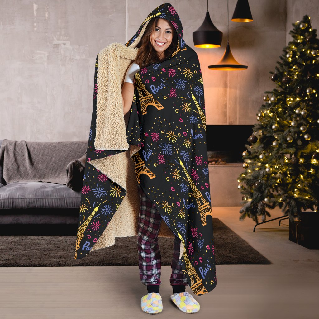 Eiffel Tower Love Paris Print Hooded Blanket-JTAMIGO.COM