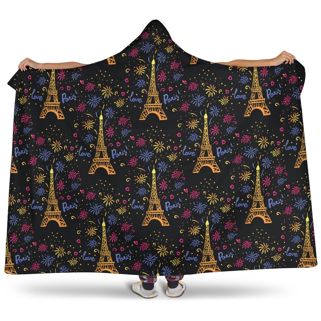 Eiffel Tower Love Paris Print Hooded Blanket-JTAMIGO.COM