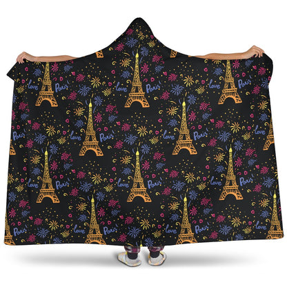 Eiffel Tower Love Paris Print Hooded Blanket-JTAMIGO.COM