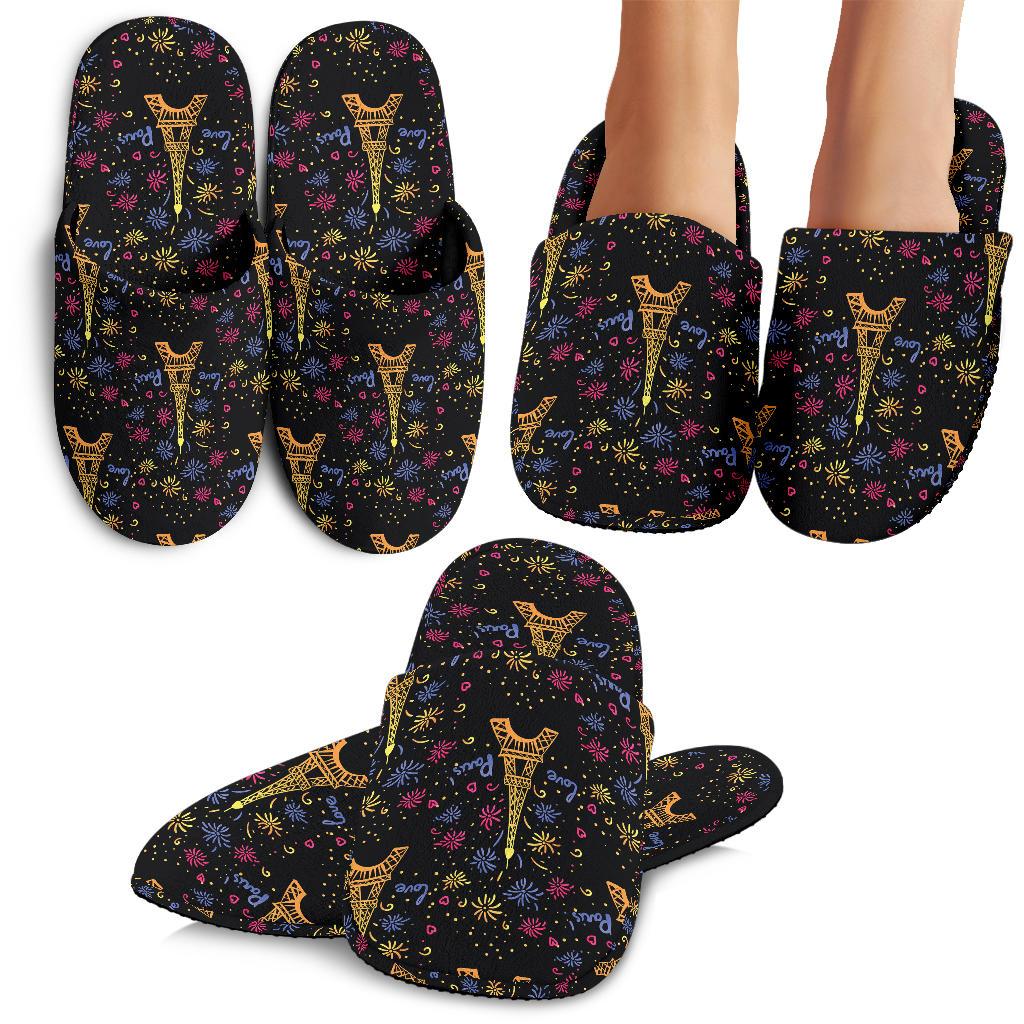 Eiffel Tower Love Paris Print House Slippers