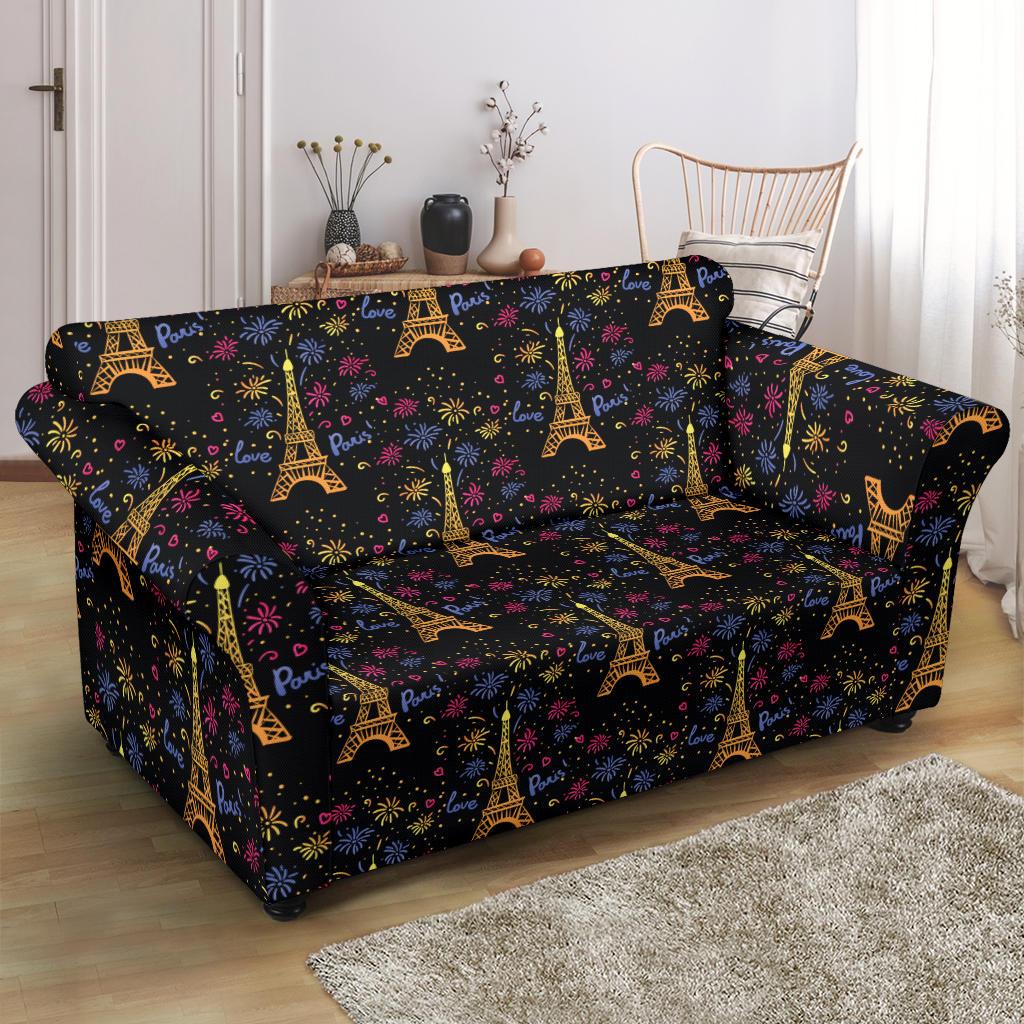 Eiffel Tower Love Paris Print Loveseat Slipcover-JTAMIGO.COM