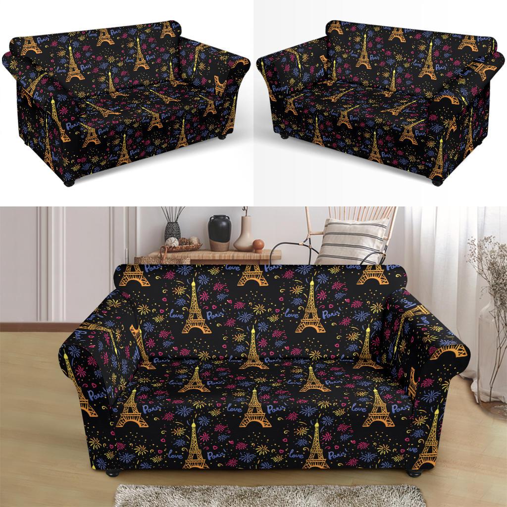 Eiffel Tower Love Paris Print Loveseat Slipcover-JTAMIGO.COM