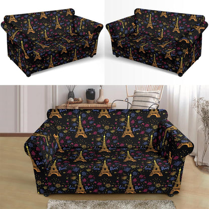Eiffel Tower Love Paris Print Loveseat Slipcover-JTAMIGO.COM