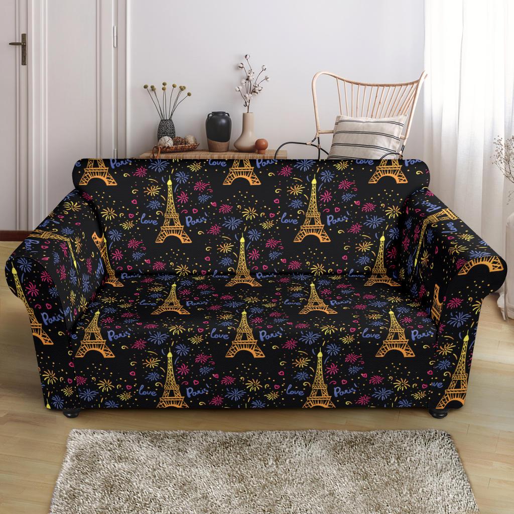 Eiffel Tower Love Paris Print Loveseat Slipcover-JTAMIGO.COM