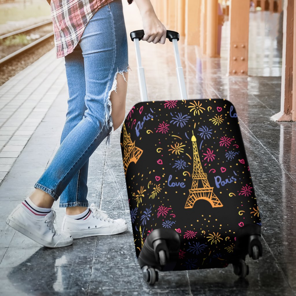 Eiffel Tower Love Paris Print Luggage Cover Protector