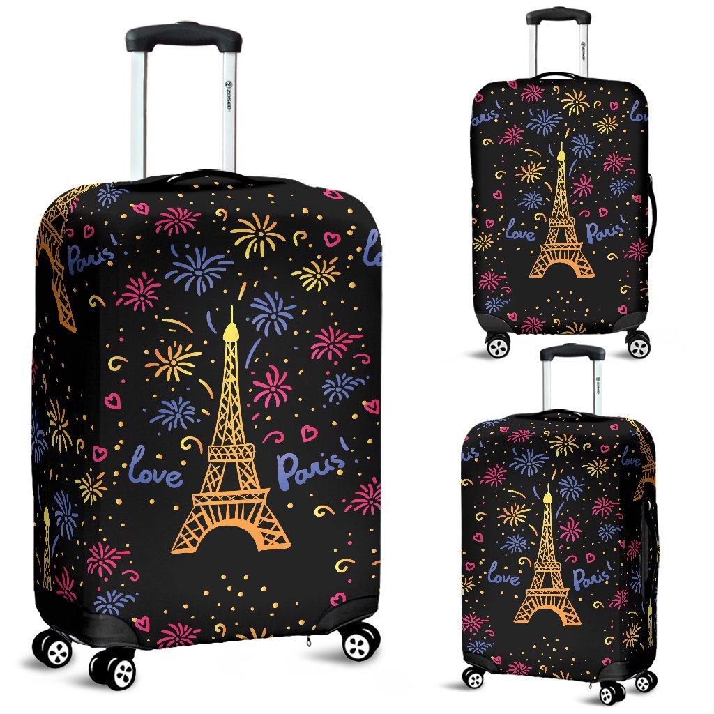 Eiffel Tower Love Paris Print Luggage Cover Protector