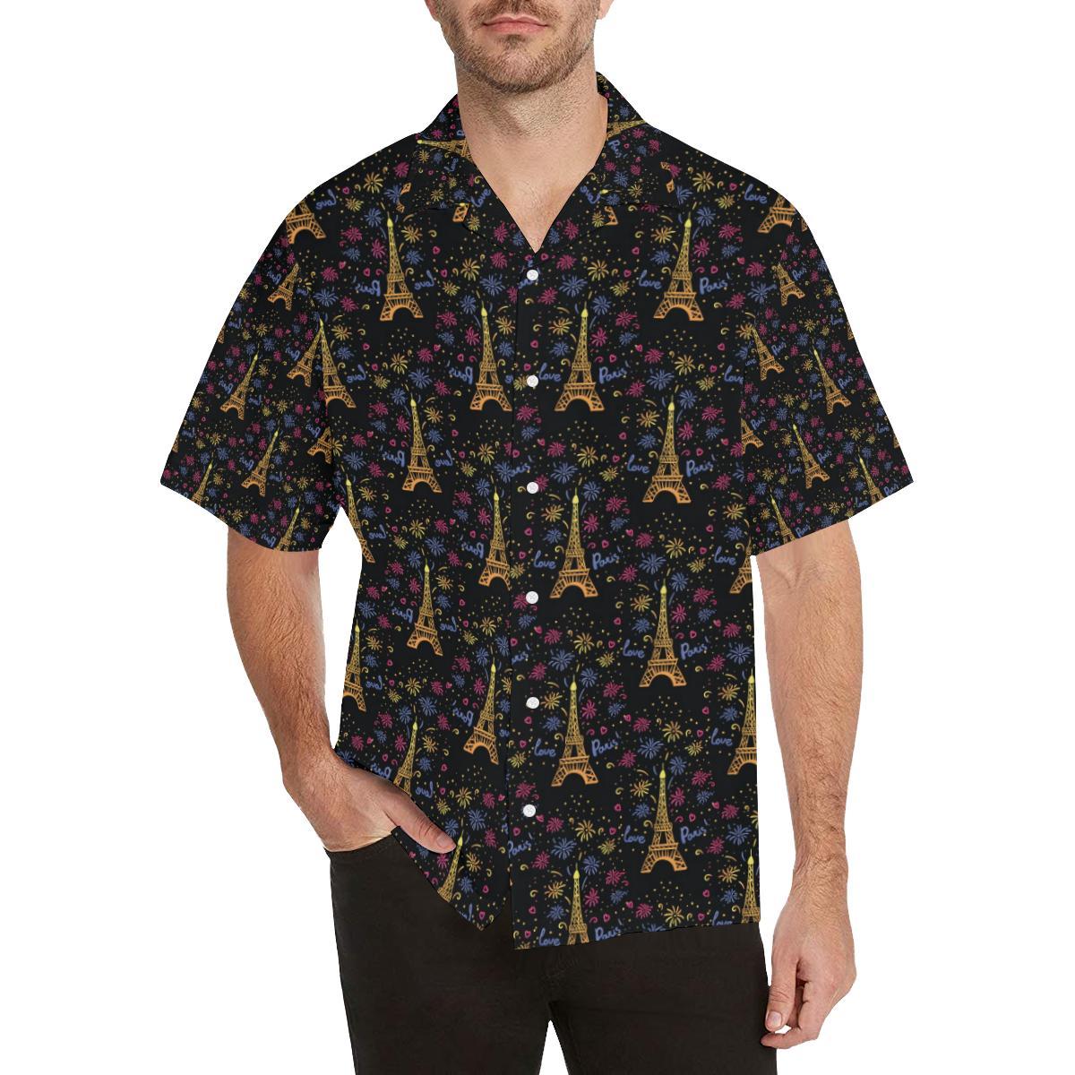 Eiffel Tower Love Paris Print Men Aloha Hawaiian Shirt
