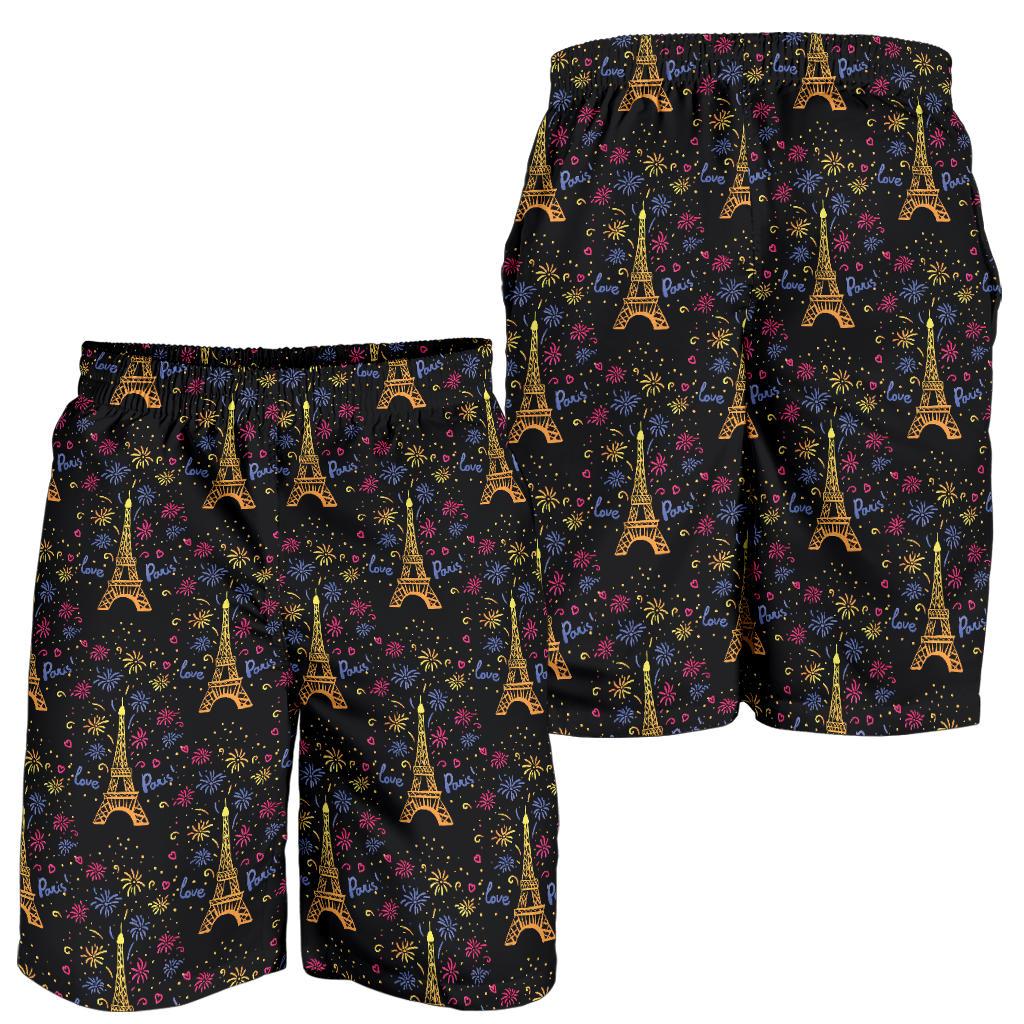 Eiffel Tower Love Paris Print Mens Shorts-JTAMIGO.COM