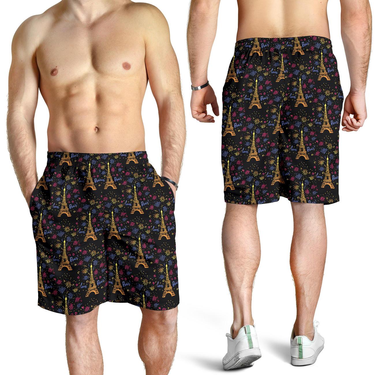 Eiffel Tower Love Paris Print Mens Shorts-JTAMIGO.COM