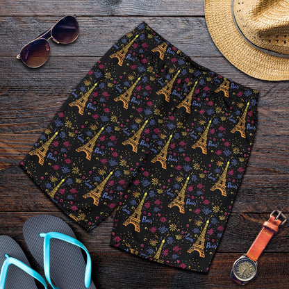 Eiffel Tower Love Paris Print Mens Shorts-JTAMIGO.COM