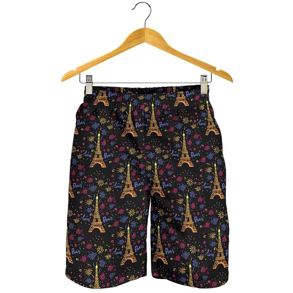 Eiffel Tower Love Paris Print Mens Shorts-JTAMIGO.COM