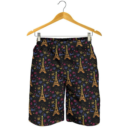 Eiffel Tower Love Paris Print Mens Shorts-JTAMIGO.COM