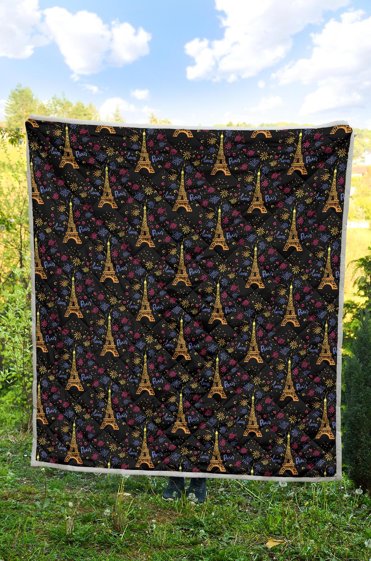 Eiffel Tower Love Paris Print Premium Quilt-JTAMIGO.COM
