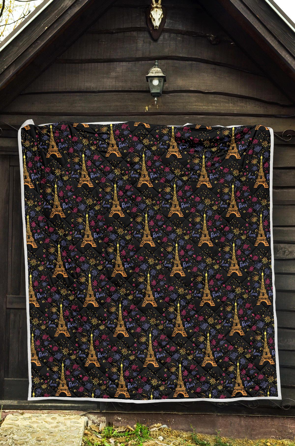 Eiffel Tower Love Paris Print Premium Quilt-JTAMIGO.COM