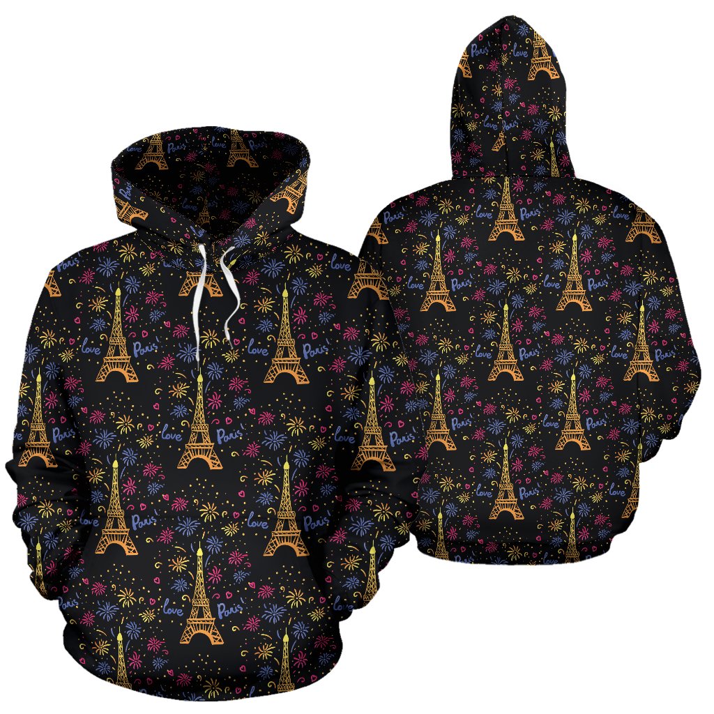 Eiffel Tower Love Paris Print Pullover Hoodie
