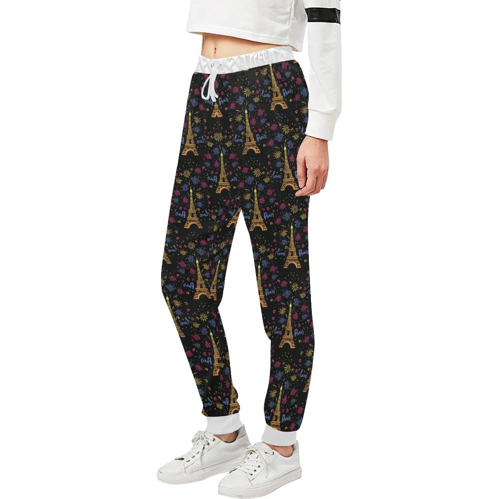 Eiffel Tower Love Paris Print Unisex Casual Sweatpants (Model L11)-JTAMIGO.COM