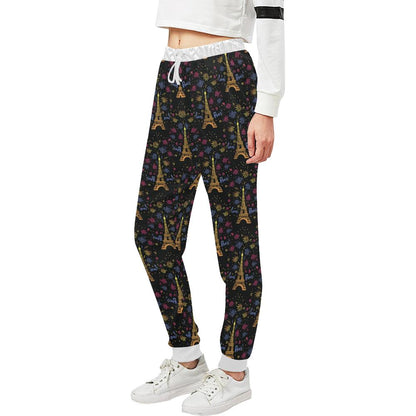 Eiffel Tower Love Paris Print Unisex Casual Sweatpants (Model L11)-JTAMIGO.COM