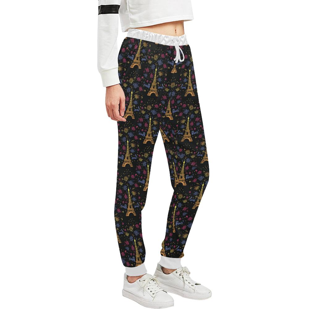 Eiffel Tower Love Paris Print Unisex Casual Sweatpants (Model L11)-JTAMIGO.COM
