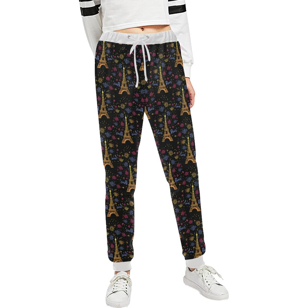 Eiffel Tower Love Paris Print Unisex Casual Sweatpants (Model L11)-JTAMIGO.COM