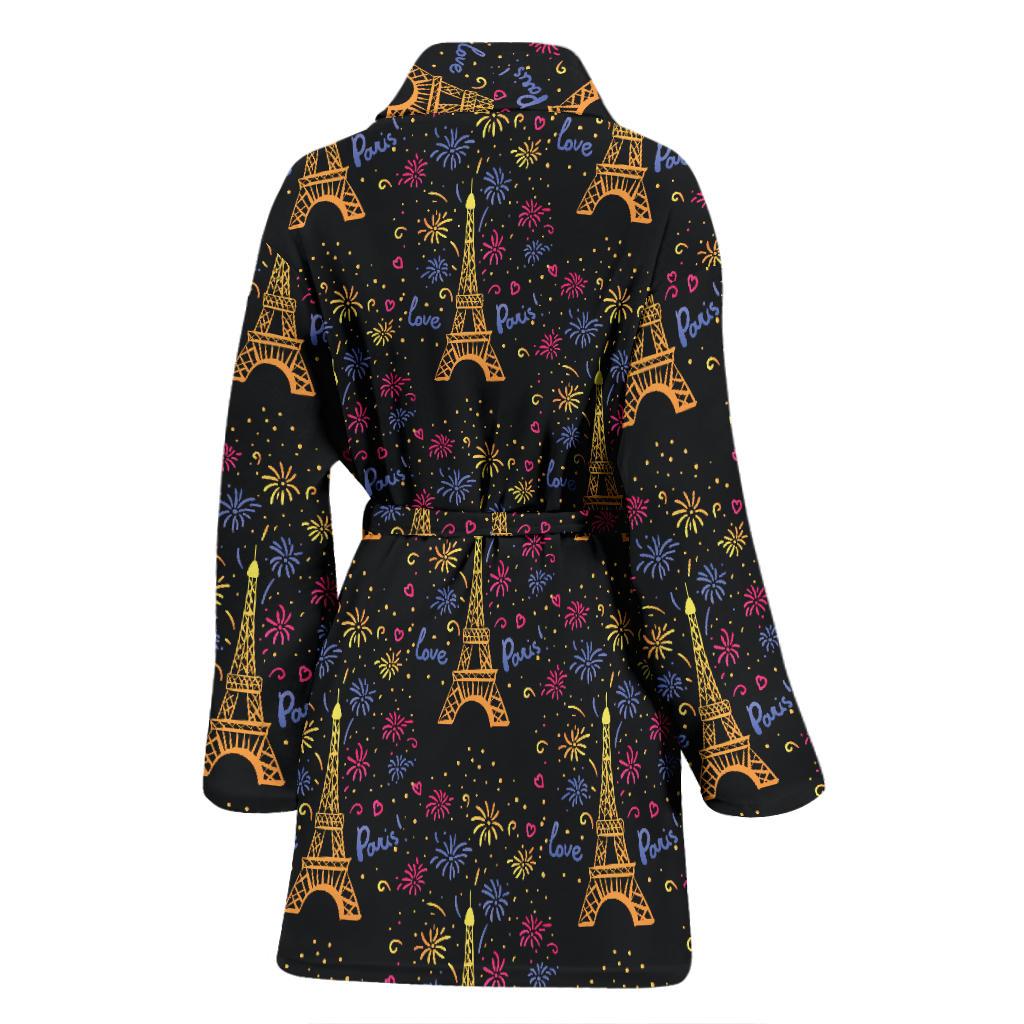 Eiffel Tower Love Paris Print Women Bath Robe-JTAMIGO.COM