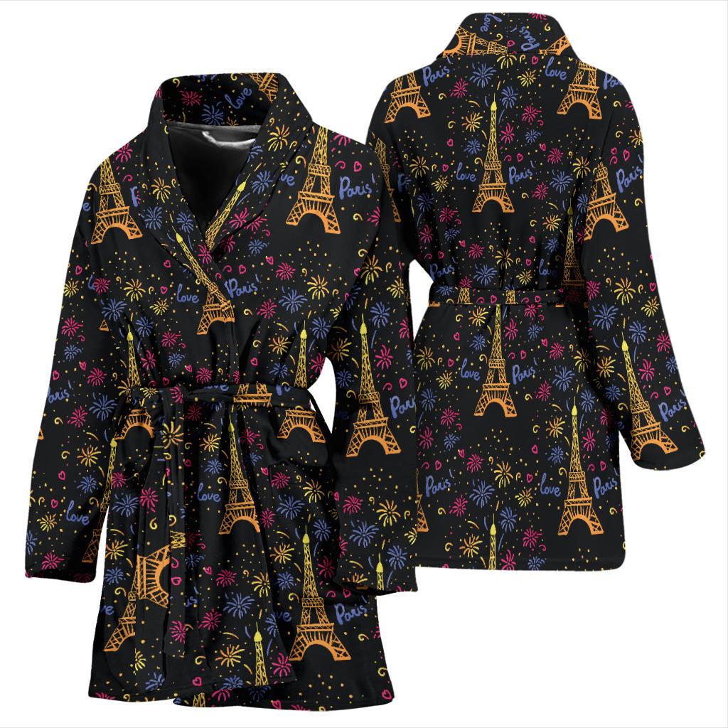 Eiffel Tower Love Paris Print Women Bath Robe-JTAMIGO.COM