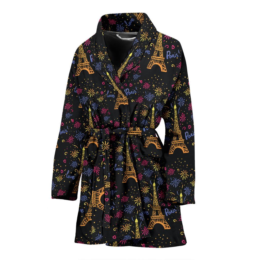 Eiffel Tower Love Paris Print Women Bath Robe-JTAMIGO.COM