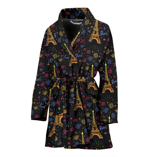 Eiffel Tower Love Paris Print Women Bath Robe-JTAMIGO.COM