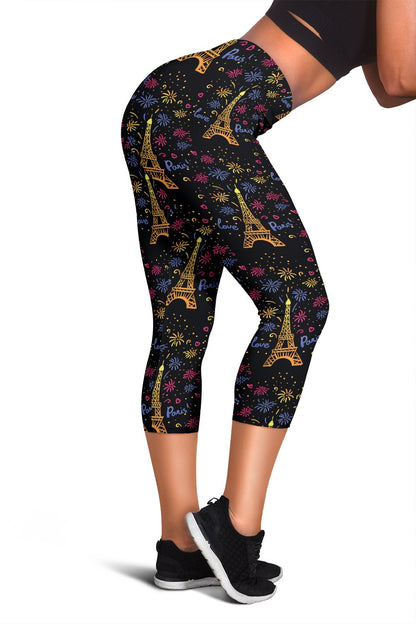 Eiffel Tower Love Paris Print Women Capris