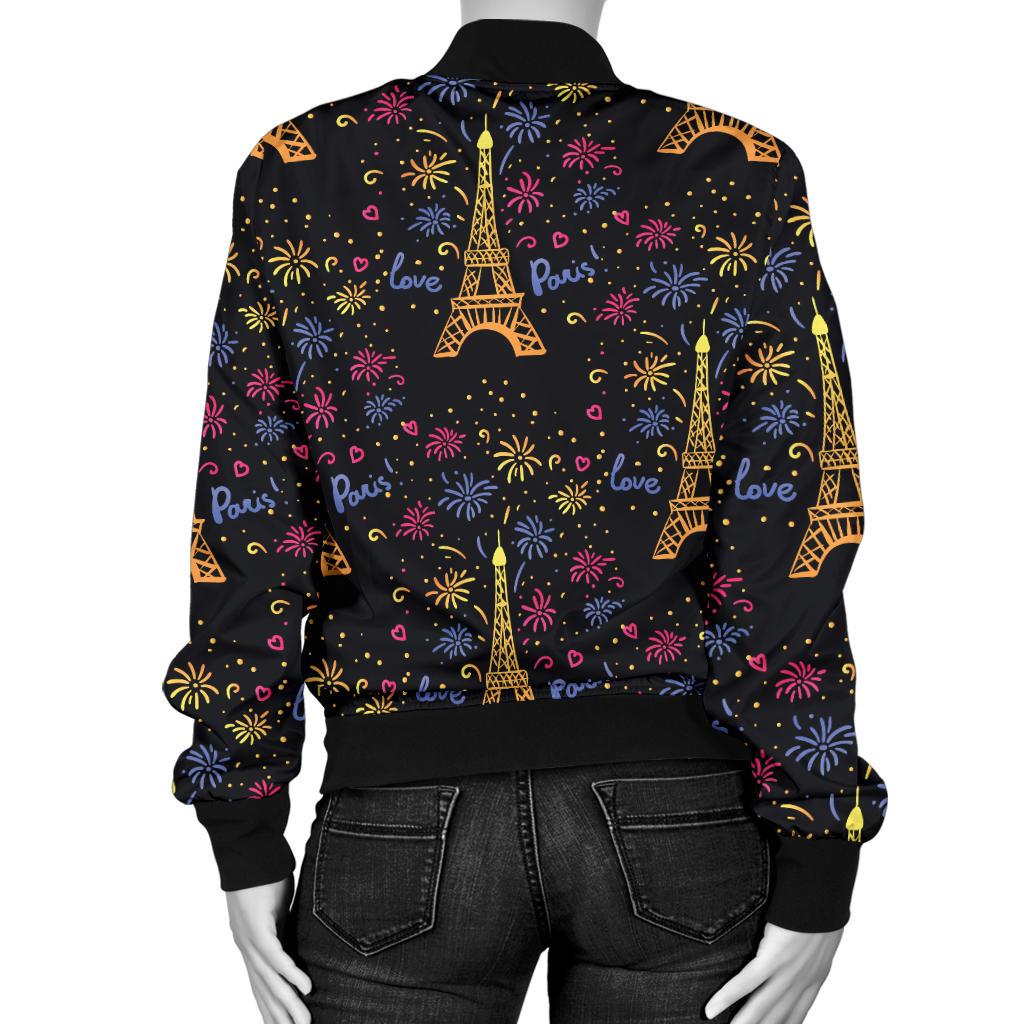 Eiffel Tower Love Paris Print Women Casual Bomber Jacket