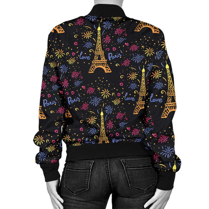 Eiffel Tower Love Paris Print Women Casual Bomber Jacket