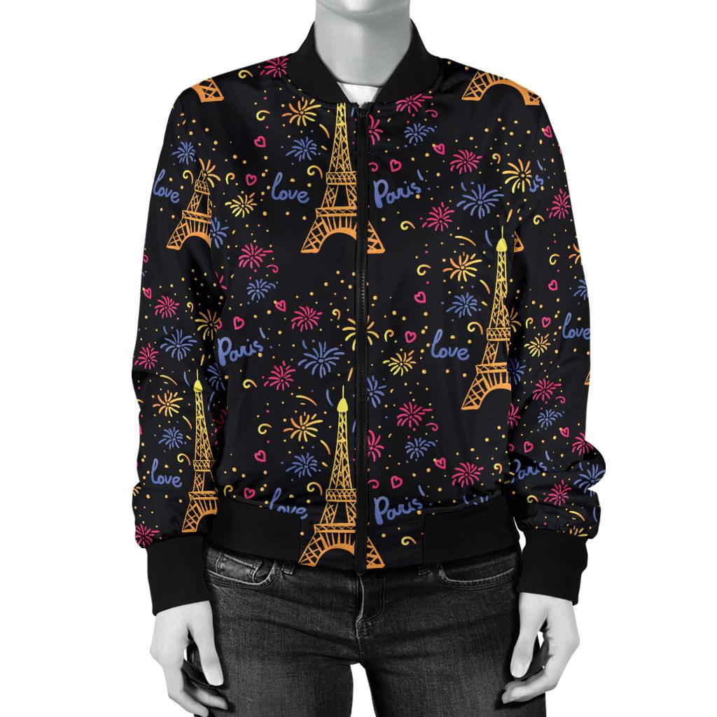Eiffel Tower Love Paris Print Women Casual Bomber Jacket