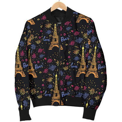 Eiffel Tower Love Paris Print Women Casual Bomber Jacket