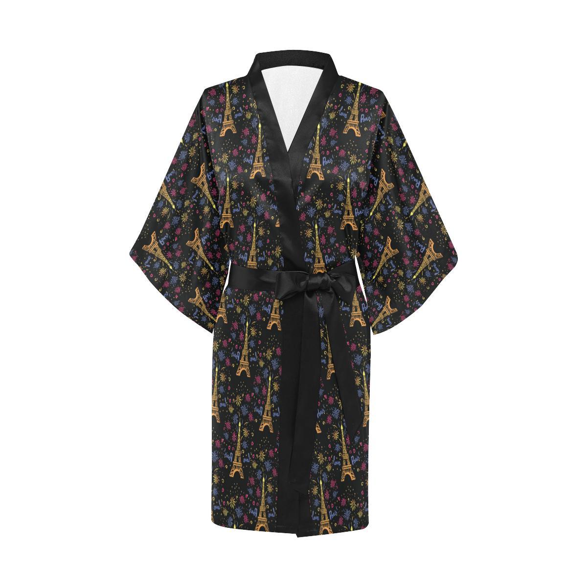 Eiffel Tower Love Paris Print Women Short Kimono Robe