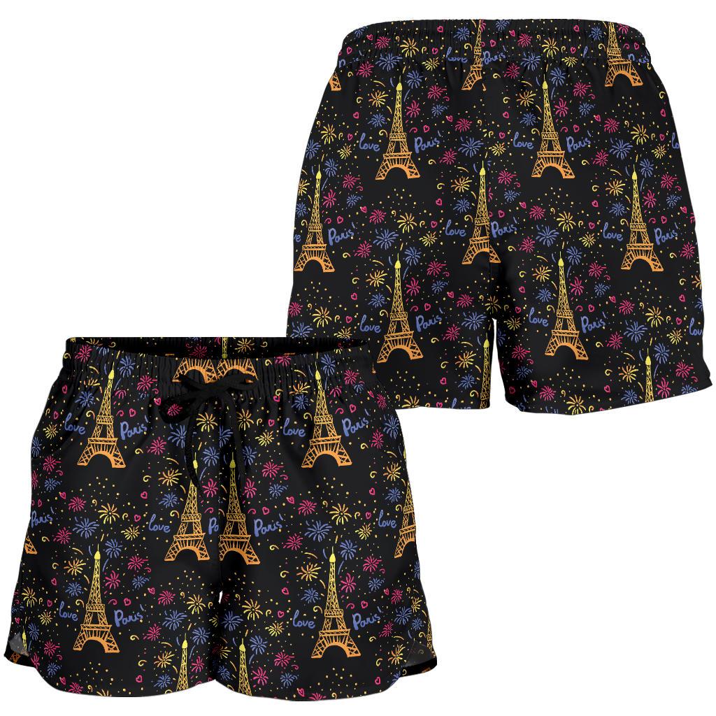 Eiffel Tower Love Paris Print Women Shorts-JTAMIGO.COM