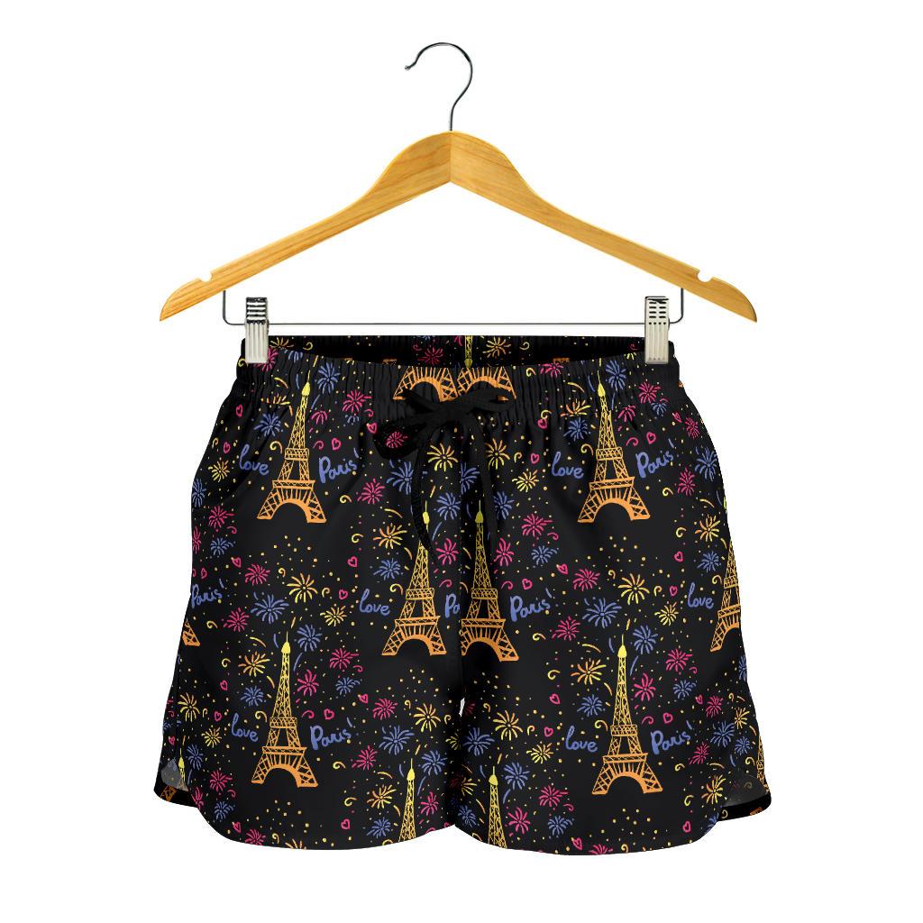 Eiffel Tower Love Paris Print Women Shorts-JTAMIGO.COM