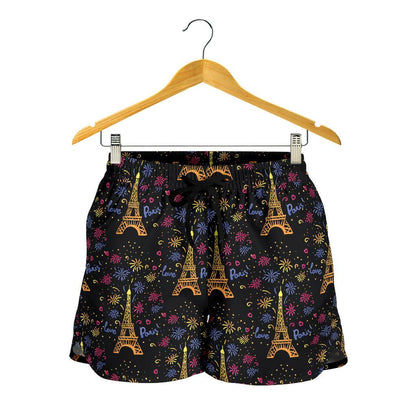 Eiffel Tower Love Paris Print Women Shorts-JTAMIGO.COM